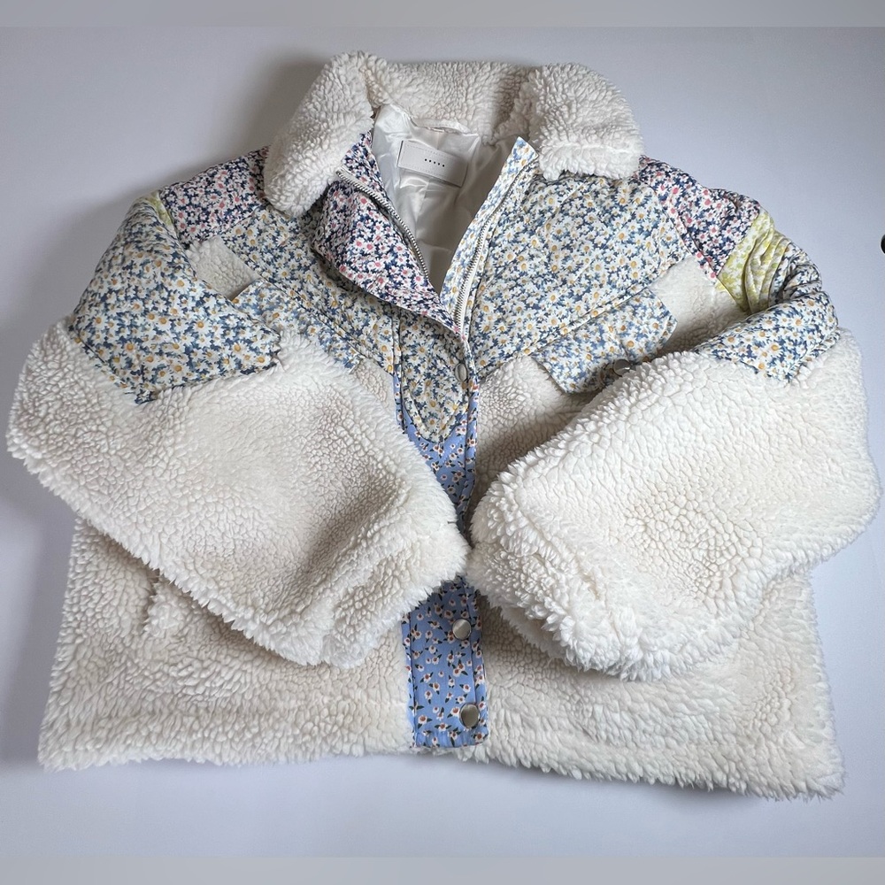 Blank NYC flower paneled Sherpa jacket